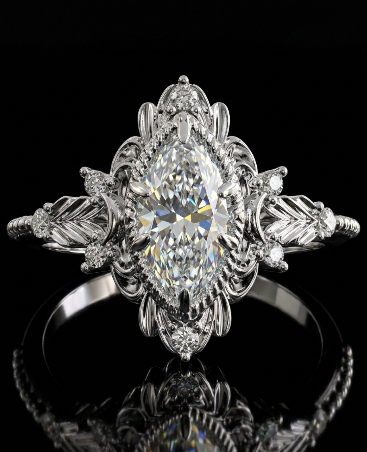 3 CT Marquise Lab Grown Diamond Vintage Filigree Engagement Ring