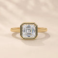 Close-up top view of 2 CT Asscher cut lab grown diamond solitaire ring