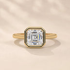 Close-up top view of 2 CT Asscher cut lab grown diamond solitaire ring