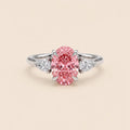 Close-up top view of 3 CT oval pink lab grown diamond ring