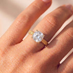 3 Carat Cushion Cut Lab Grown Diamond Vintage Engagement Ring Worn on Finger