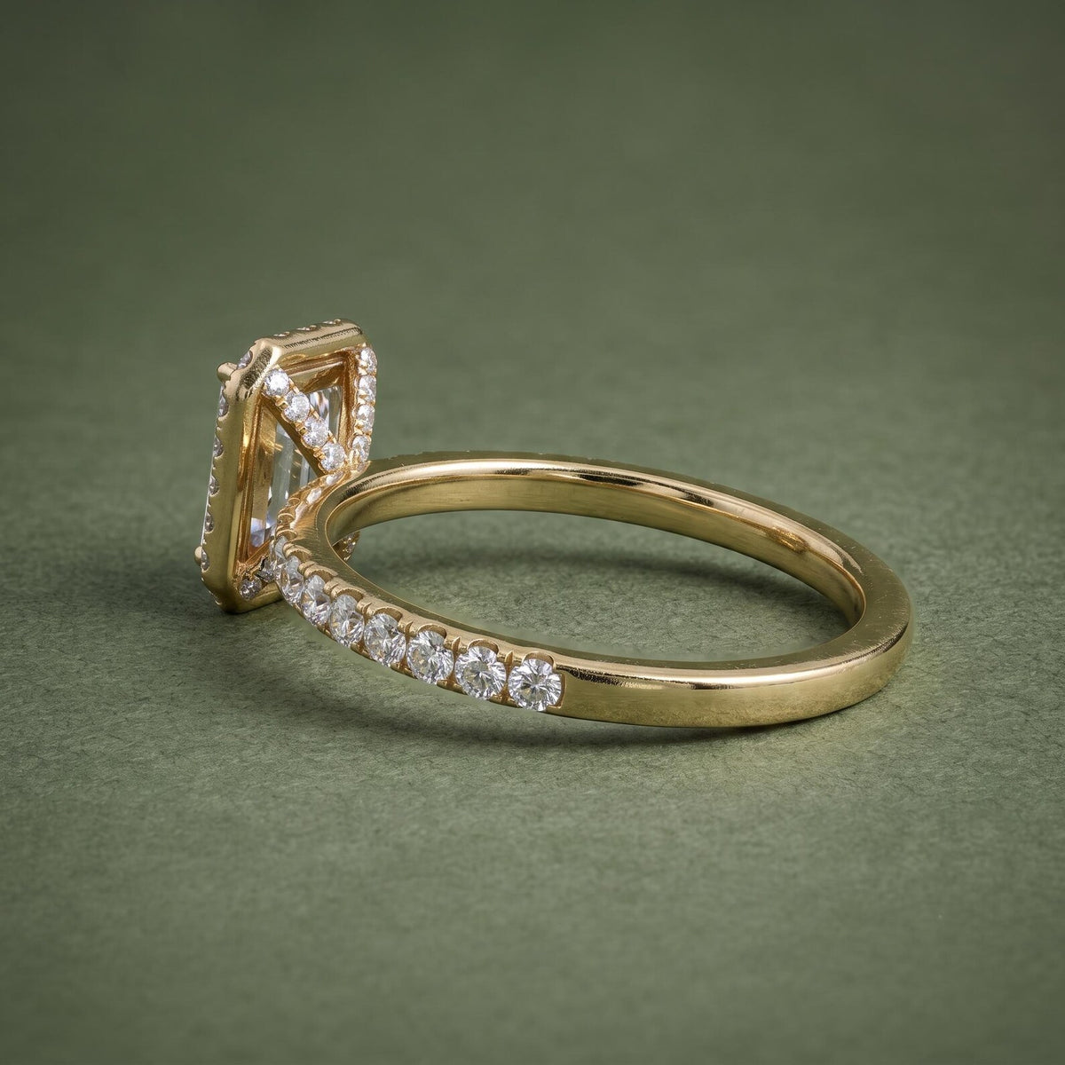 Profile View of 3 CT Emerald Cut Engagement Ring Gallery Detail