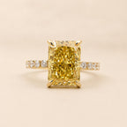 4 CT Yellow Radiant Cut Lab Grown Diamond Ring Front View on Neutral Background