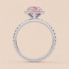 Side Angle View of 3 Carat Pink Pear Cut Lab Grown Diamond Ring in White Gold