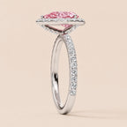 Side Profile View of 3 CT Pink Pear Cut Lab Grown Diamond Halo Ring