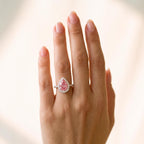 3 Carat Pink Pear Cut Lab Grown Diamond Ring Worn on Finger