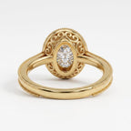3 Carat Oval Cut Lab Grown Diamond Vintage Filigree Engagement Ring Back View in Yellow Gold