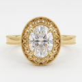 Top View of 3 CT Oval Lab Grown Diamond Antique Milgrain Ring in Yellow Gold