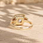 Back Profile and Gallery View of Yellow Gold Halo Diamond Ring
