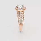 Close-up perspective of the multi-row pave band design on a rose gold finish.