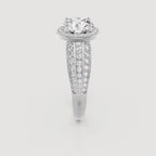 Overhead perspective of the triple-row diamond band showcasing brilliant white stones in a platinum or white gold finish.