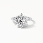 Angled Back Profile View of 3 CT Round Cut Lab Grown Diamond Floral Halo Engagement Ring