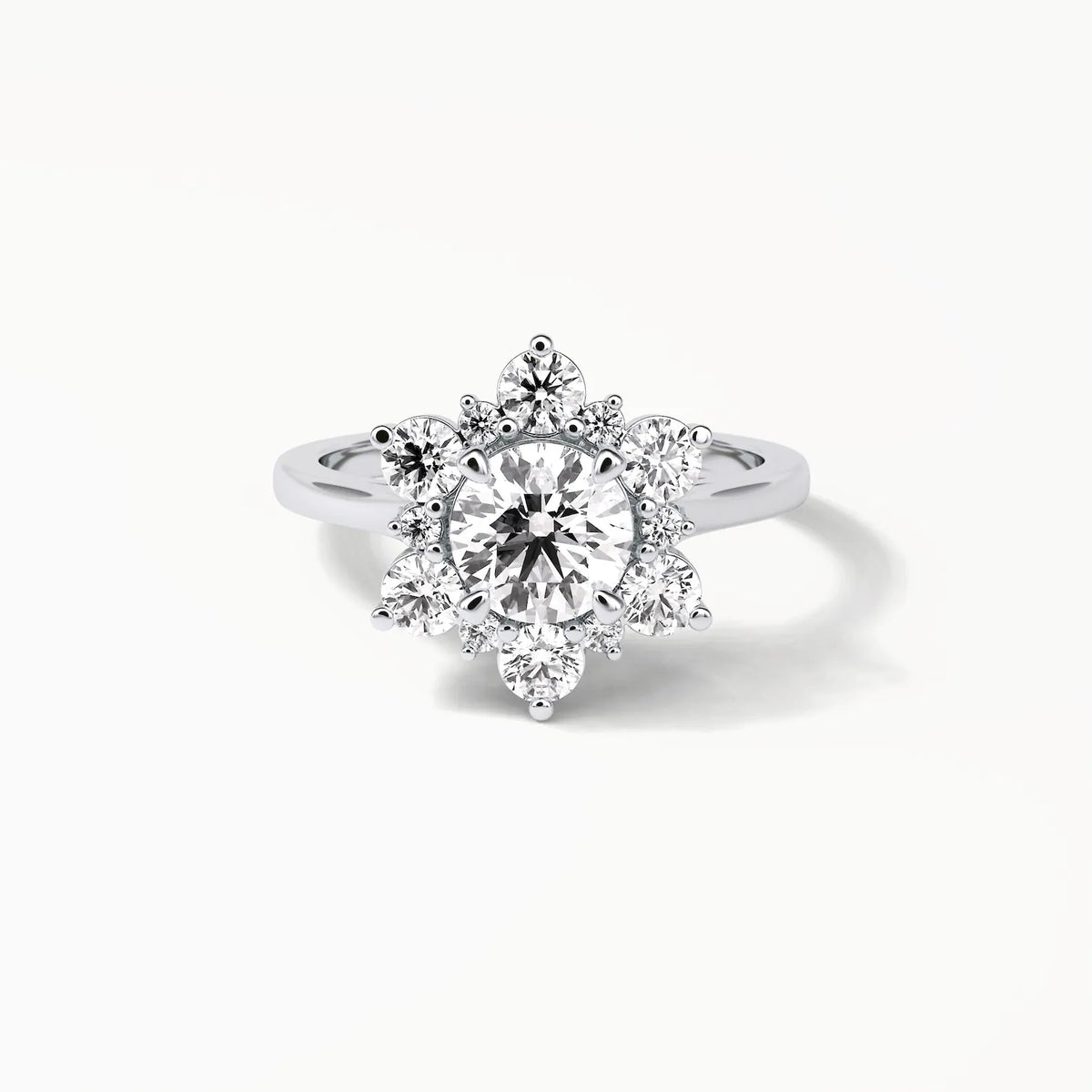 Angled Back Profile View of 3 CT Round Cut Lab Grown Diamond Floral Halo Engagement Ring