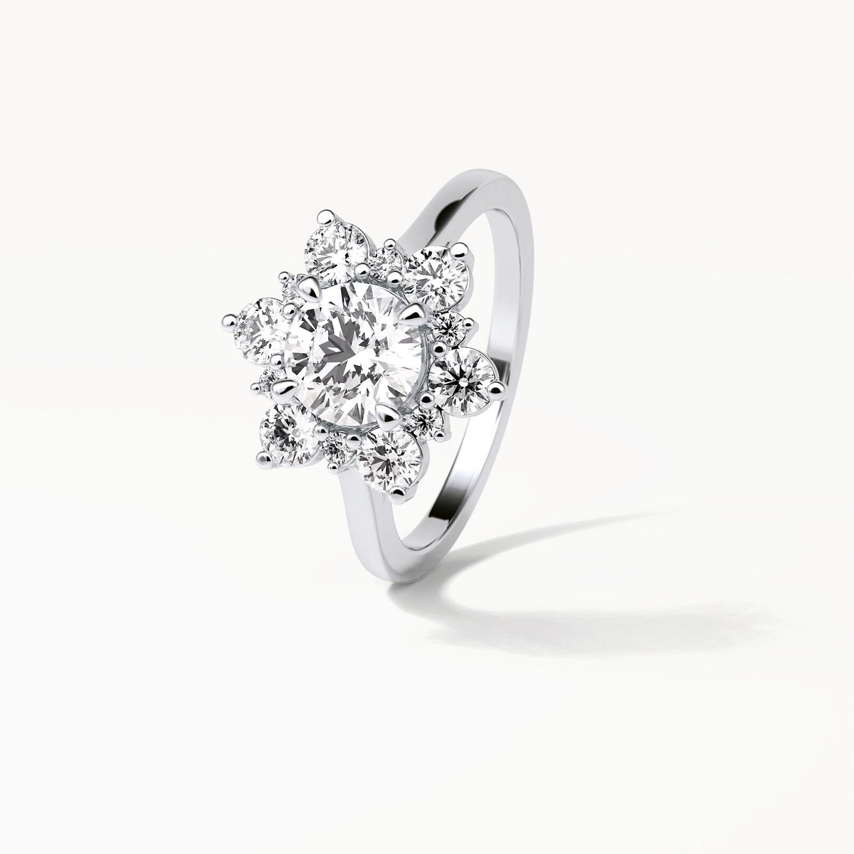 Top-Down View of 3 Carat Round Lab Grown Diamond Ring with Floral Cluster Halo