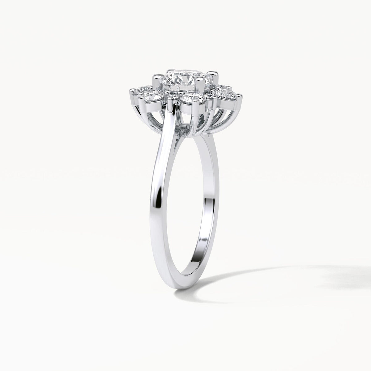 Side Profile View of 3 Carat Round Lab Grown Diamond Ring Showing Basket Setting