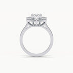 Front Profile View of Floral Halo Engagement Ring in White Gold