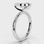 Side profile view showing architectural basket on 4 CT pear cut lab diamond ring in white gold.