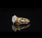 Direct front top-down perspective of 2 CT round lab diamond vintage halo ring.