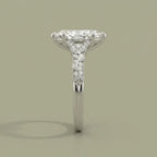 Side profile of a 4 CT marquise lab grown diamond ring featuring botanical leaf engraving and milgrain detailing.