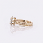 Side view of a 3 CT oval lab diamond ring showing the intricate rope-carved band texture and pavé hidden halo setting.