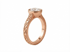 Side profile view of a rose gold 3 CT round diamond vintage milgrain bezel engagement ring.