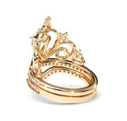 Perspective view showing the back construction and polished shank of the yellow gold tiara bridal set.