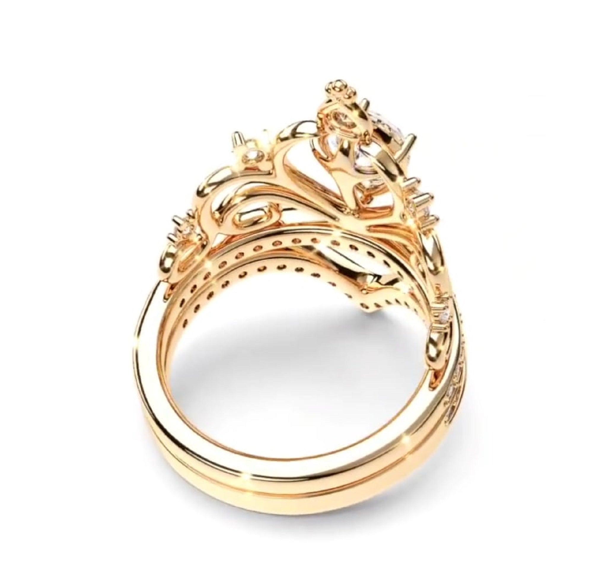 Bottom-up interior view showing the seamless alignment of the tiara ring and V-chevron curved band.