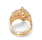 Rear bottom perspective illustrating the smooth dual yellow gold bands and under-gallery tiara craftsmanship.