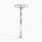 Direct side edge view of a white gold milgrain bezel solitaire ring with a 3 CT oval lab diamond.