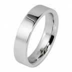 Studio product shot of a men's white gold flat profile comfort fit wedding band with high-polish finish.