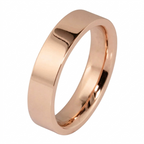 Studio product shot of a men's rose gold flat top wedding ring with a glossy polished surface