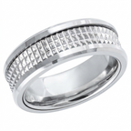 Front horizontal shot showing the reflective faceted pyramid studs on a men's white gold band