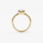 Side profile view showing the low-profile basket setting and circle silhouette of a 3 CT radiant cut lab grown diamond ring.
