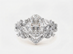 Front top view of a 3 carat oval cut lab grown diamond bridal ring stack crafted in solid 14k white gold.