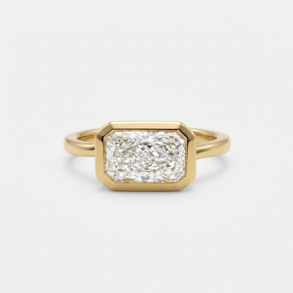 2 CT East-West Radiant Cut Lab Grown Diamond Bezel Ring