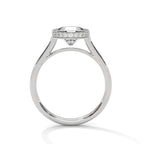 Full side profile view highlighting the elevated cathedral arch architecture and diamond rim accent of a 3 CT round solitaire ring.
