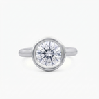 Top view showing a 3 CT round cut lab diamond in a white gold or platinum full bezel setting.