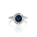 Front View of 3 Carat Blue Round Cut Moissanite Ring with Halo