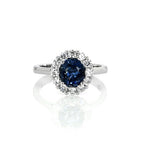 Front View of 3 Carat Blue Round Cut Moissanite Ring with Halo