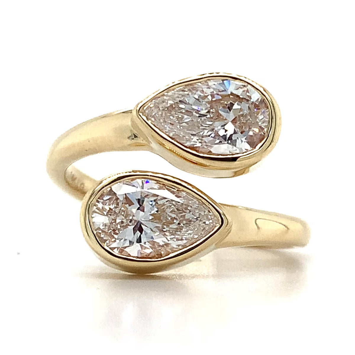 two stone pear cut yellow gold ring