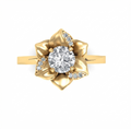 Top view of a 3 carat round brilliant lab diamond in a yellow gold floral bloom setting with pavé diamonds on petals.
