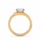Side view of a yellow gold 3 CT round cut lab grown diamond solitaire halo ring.