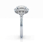 Side profile of a vintage 3 CT cushion cut engagement ring showcasing the incredibly detailed filigree and scrollwork gallery beneath the center diamond.