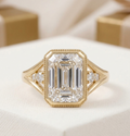 5 CT Emerald Lab Diamond Engagement Ring Bezel Set With Milgrain Detail