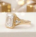 5 CT Emerald Lab Diamond Engagement Ring Bezel Set With Milgrain Detail