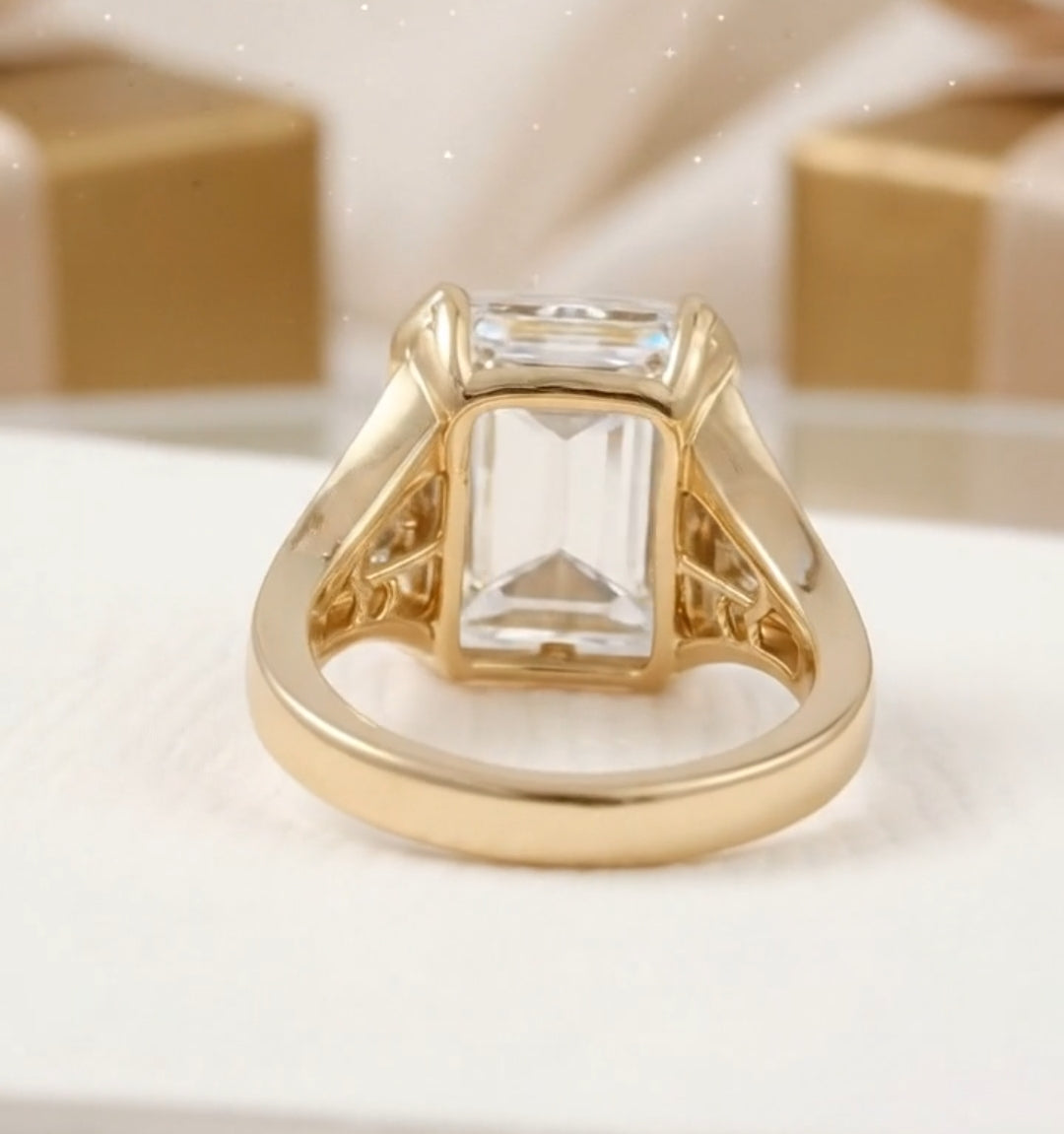 5 CT Emerald Lab Diamond Engagement Ring Bezel Set With Milgrain Detail