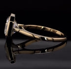 Side view showing the raised bezel basket setting and polished band of the 4 CT Asscher cut lab diamond ring