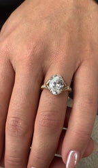 4 CT Oval Lab Diamond Engagement Ring  Leaf Side Stone Ring