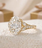 4 CT Oval Lab Diamond Engagement Ring  Leaf Side Stone Ring