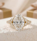 4 CT Oval Lab Diamond Engagement Ring  Leaf Side Stone Ring